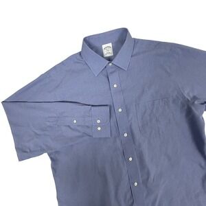 Brooks Brothers Dress Shirt Men 16.5 Slim Fit Blue Non Iron Spread Collar Cotton